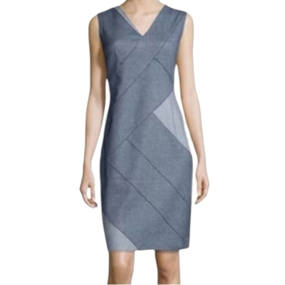 Elie Tahari Indigo 'Judith' Sleeveless Patch Sheath Raw Edge Dress Size 6 - Picture 1 of 13